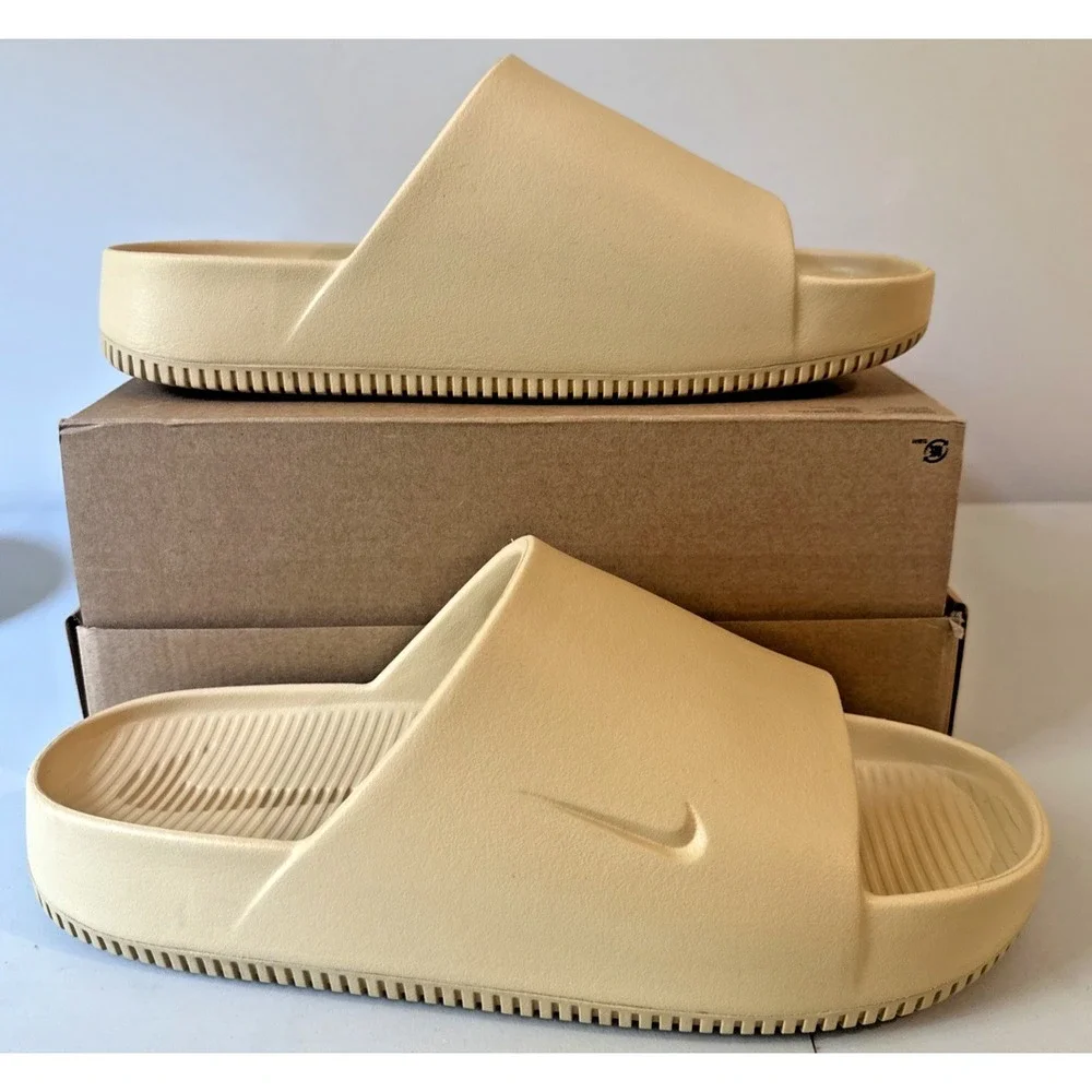 Nike Size M13/W14 Calm Slide Slip-On Sandals Sesame Logo Rubber Upper